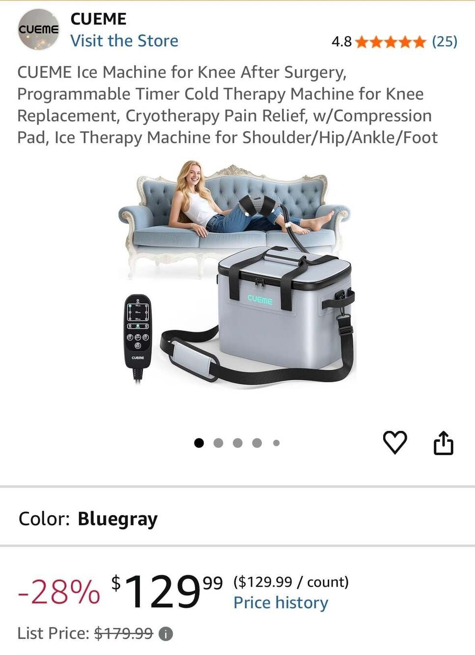 CUEME Cold Therapy Ice Machine with Programmable Timer and Compression Pad